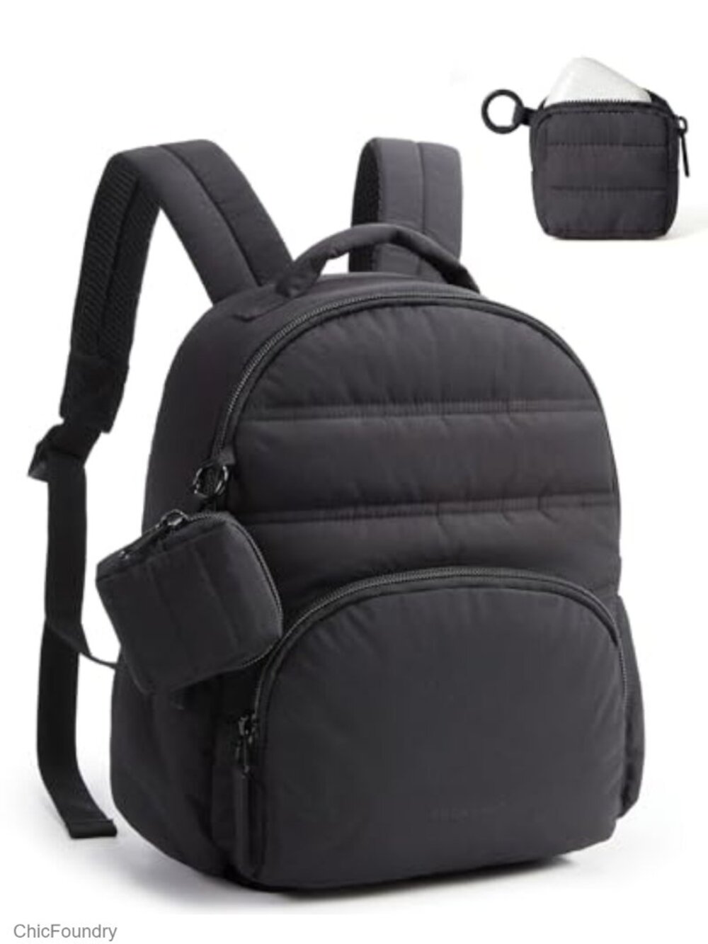 Puffer Mini Backpack with Detachable Pouch, Lightweight Purse, Laptop